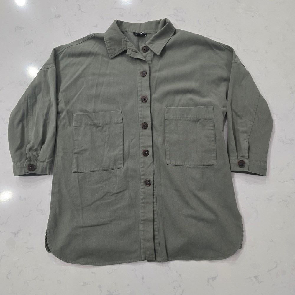 Fashion Nova Olive Green Utility Shacket Button Down Shirt Jacket Streetwear